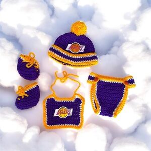 🏀 💜 💛 Los Angeles Lakers Hand Knit Crochet 🧶 Set